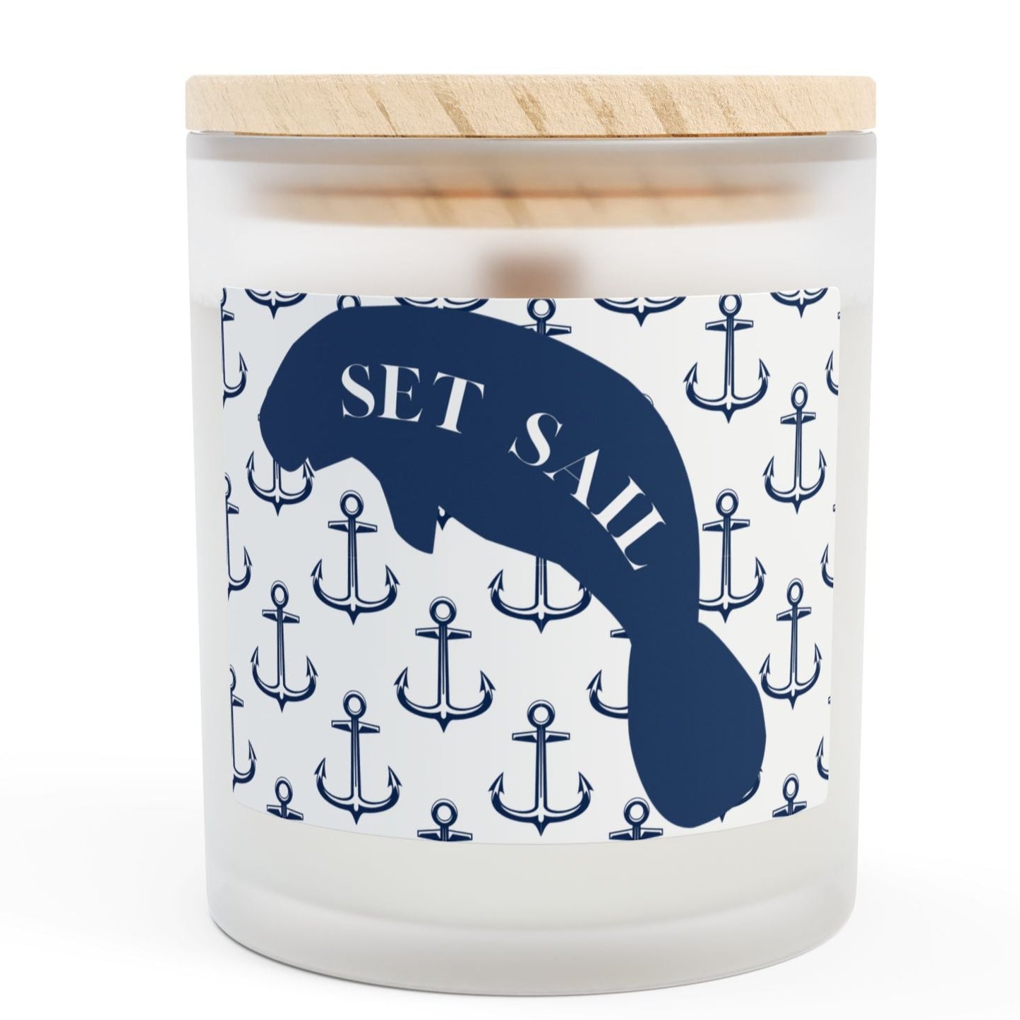 Nautical Set Sail Manatee Candle - 11oz Frosted Glass with Anchor Design