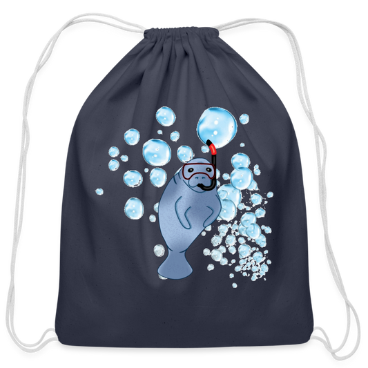 Manatee Snorkel Cotton Drawstring Bag | Youth - navy