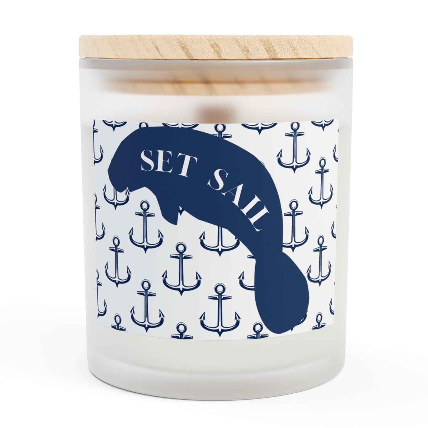 Nautical Set Sail Manatee Candle - 11oz Frosted Glass with Anchor Design