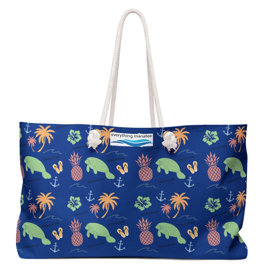 Tropical Manatee Weekender Bag | Pineapple & Palm Print Beach Tote