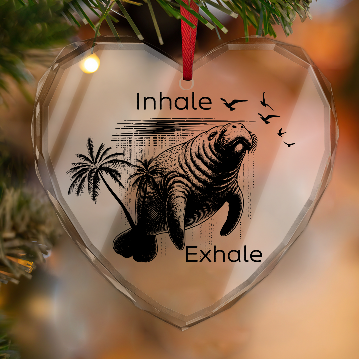 Manatee Crystal Glass Ornament - 'Inhale Exhale' Design for Relaxation Lovers