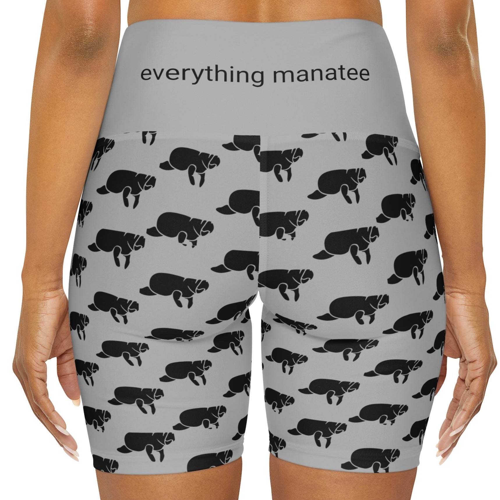 Manatee Print High Waisted Yoga Shorts